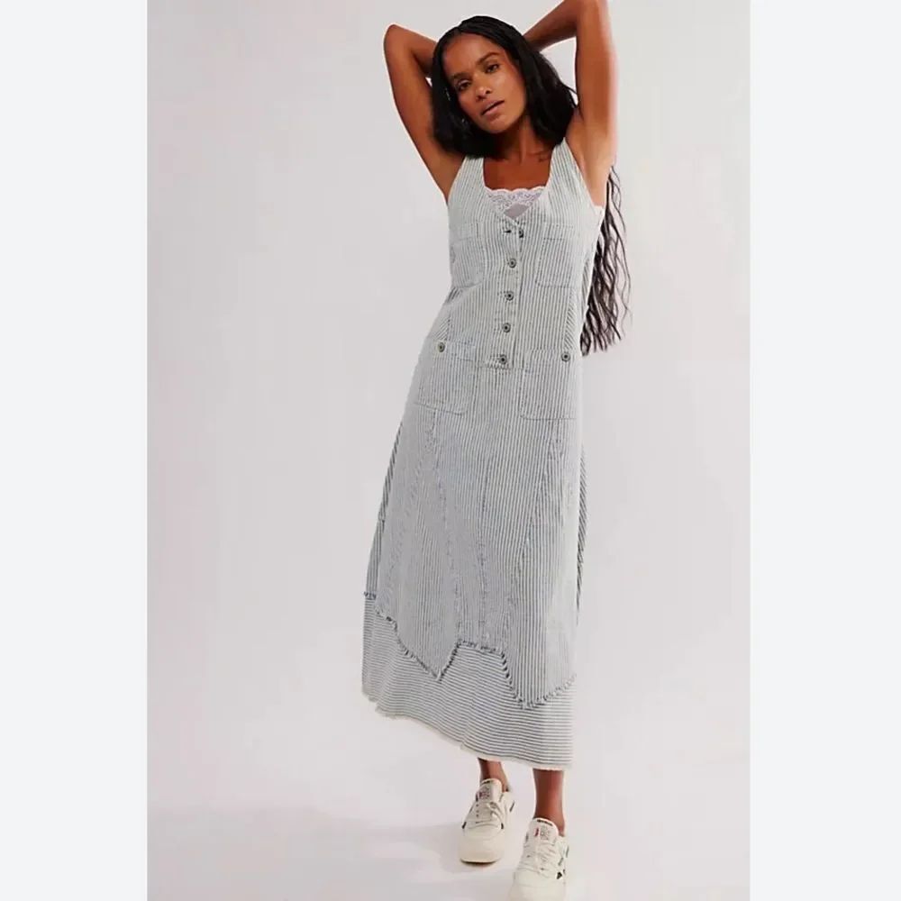 Bendita Midi Dress by Free People Striped Denim Dress